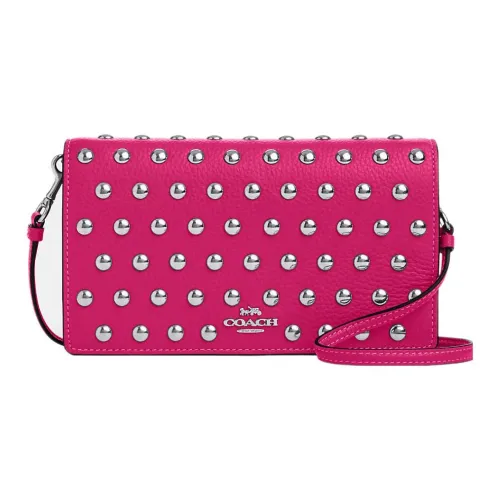 COACH Hanna Кожаная маленькая квадратная сумка через плечо маленькая женская розово-красная