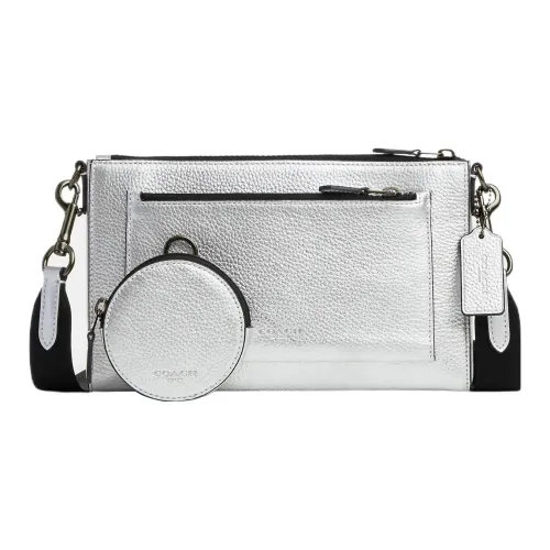 COACH Holden Сумка из крупнозернистой текстуры кожа телят комбинированная через плечо среднего размера женская серебряная
