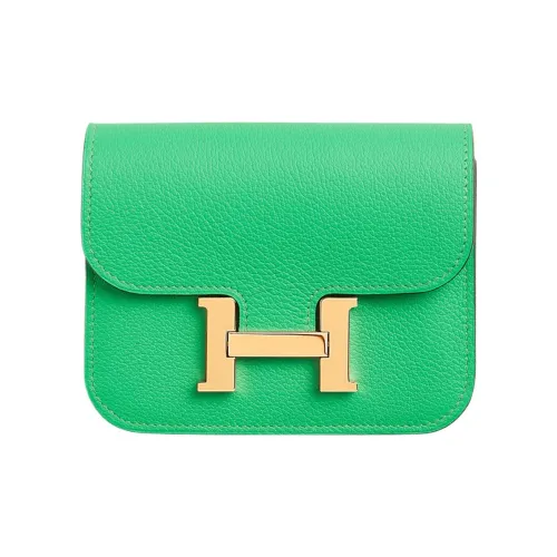 HERMES Constance Slim Evercolor Телячья кожа Картхолдер Монетница Кошелек Бананка Обычный Женский Зеленый