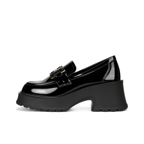 OMS Кожа Британский стиль Универсальный Модный Платформа Лоферы Маленькие кожаные туфли Обувь на платформе 6 см Женские Черный