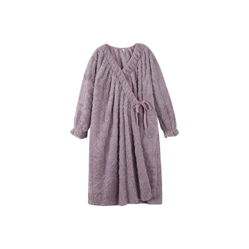 ZumashL S22686 Family Коралловый флис Фиолетовый Длинный халат для ванной Женские банные халаты