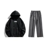 Комплект одежды (Черный свитшот + Черно-серые джинсы с эффектом вымытого)