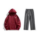 Комплект одежды (Бордовая толстовка + Черно-серые джинсы с эффектом вымытого)