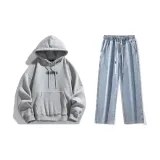 Комплект одежды (Свитшот серого цвета Фотиния + Светло-синие джинсы)