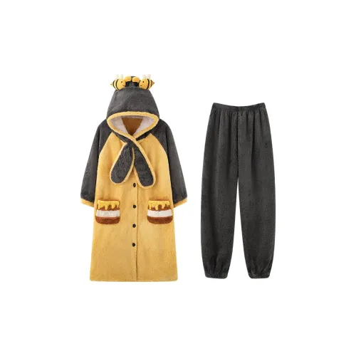 MIOJUER Желтый 8239 Один Сон Роб с флисовой подкладкой Брюки Женские Банные халаты