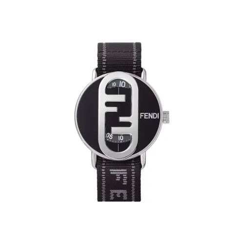 FENDI O'Lock Round Collection Мужские часы Кварцевый механизм Нейлоновый ремешок 42 мм Черный циферблат