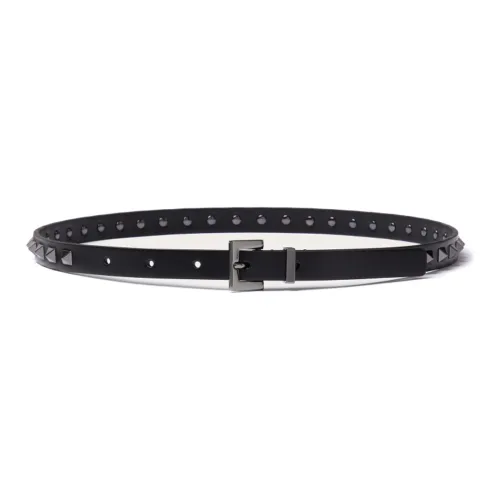 Valentino Однотонный Шпилька Кожаные ремни Женские Черный Ширина 1,5CM