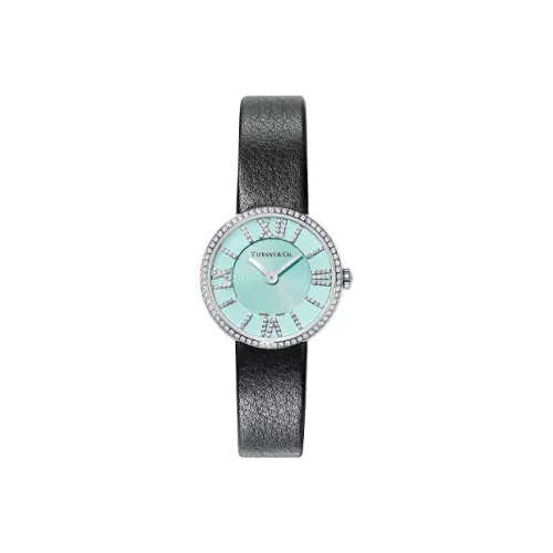 TIFFANY CO. Atlas® серия Наручные часы Кварцевый механизм Коровья кожа Ремешок 24 мм Синий циферблат Женские часы