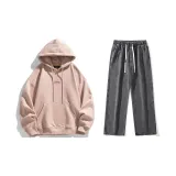 Комплект одежды (Розовый свитшот + Черные и серые джинсы с эффектом вымытого)