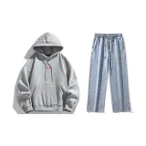 Комплект одежды (Свитшот серого цвета Фотиния + Светло-синие джинсы)