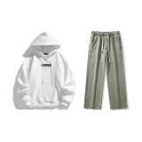 Комплект одежды (Белый свитшот + грязно-желтые джинсы с эффектом вымытого)