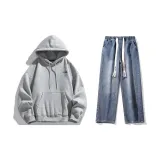 Одежда Комплект (Свитшот Фотиния Серого цвета + Темно-синие джинсы с эффектом вымытого)