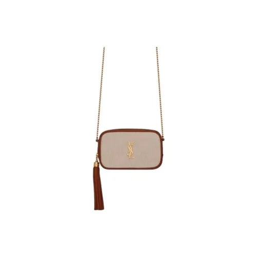SAINT LAURENT Хлопок с кожаными вставками Camera Сумка Сумка через плечо Мини Женская Бежевая