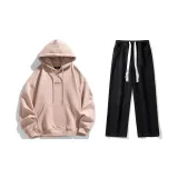 Комплект одежды (Розовый свитшот + Черные джинсы с эффектом вымытого)