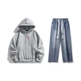 Одежда Комплект (Свитшот Фотиния Серого цвета + Темно-синие джинсы с эффектом вымытого)