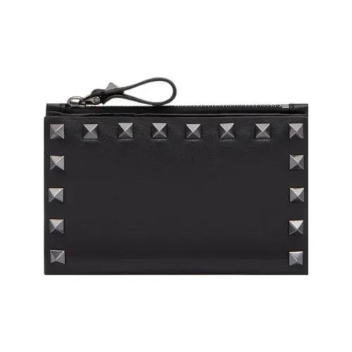 Valentino Rockstud Телячья кожа Монетница держатель для карт Женский Черный