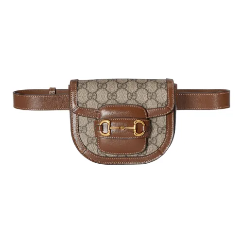 GUCCI Horsebit 1955 Canvas Leather Бананка Стандартная Женская Бежевая и Эбеновая