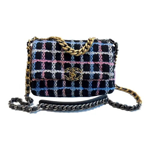 CHANEL 19Bag Хлопковая саржа Мягкий Шерстяной Сумка через плечо Маленькая Женская Многоцветная