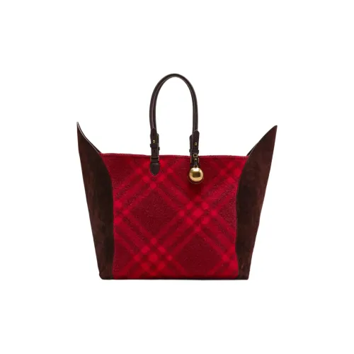 Burberry Телячья кожа Замша Кожа Тоут Сумка Сумка для покупок Сумка Большая Женская Малиновый Красный