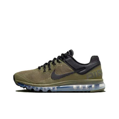 Nike Air Max 2013 Устойчивые к истиранию Низкие Беговые кроссовки Мужские Оливково-зеленый Черный