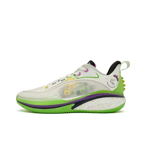 QIAODAN FE1,0 Динозавр Tyrant Цветовая схема Устойчивый к истиранию Дышащий Низкий Топ Баскетбольные кроссовки Мужской Зеленый Белый