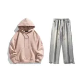 Комплект одежды (Розовый свитшот + Светло-синие джинсы)