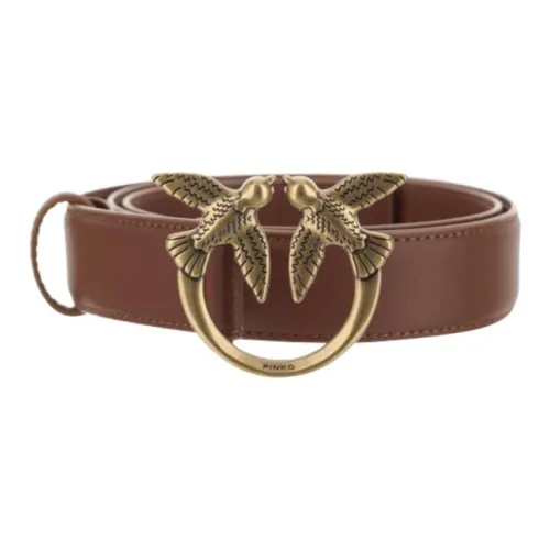PINKO Симметричный Логотип Летающей птицы Резьба Плавная пряжка Кожа Телячья кожа Кожаные ремни Женские Коричневый Ширина 3 см