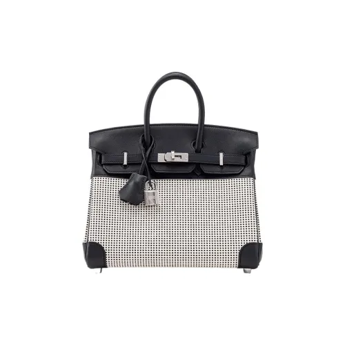 HERMES Birkin Canvas Swift Leather Birkin Bag Women's Black Gray