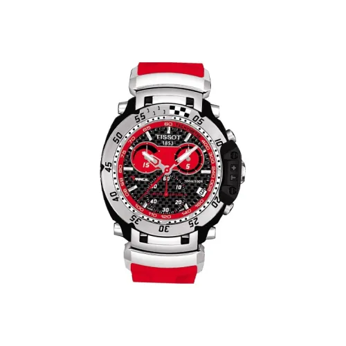 TISSOT T Race Collection Кварцевый механизм Мужские часы Часы 44 мм Черный циферблат Стальной корпус часов Резиновый ремешок