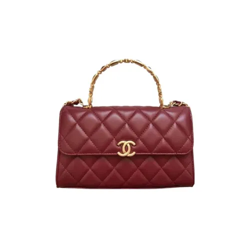 Chanel Золото Металл Коровья Кожа Сумка Kelly Сумка через плечо Сумка на плечо Большая Женская Бургунди