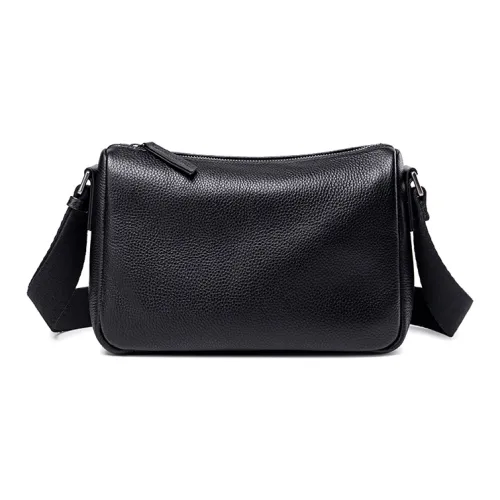 BJIAX Сумка через плечо из коровьей кожи обычная унисекс черная