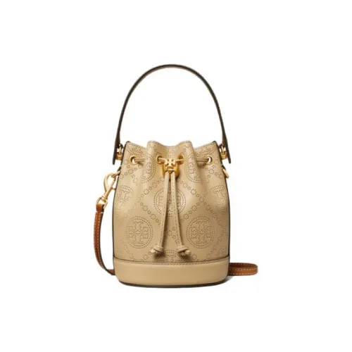 TORY BURCH T Monogram Коровья кожа Ведрообразная сумка Сумка через плечо Мини сумка Женская Миндально-розовая