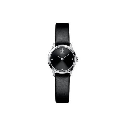 CALVIN KLEIN Women's Watch Кварцевый механизм Кожаный ремешок 24 мм Черный циферблат