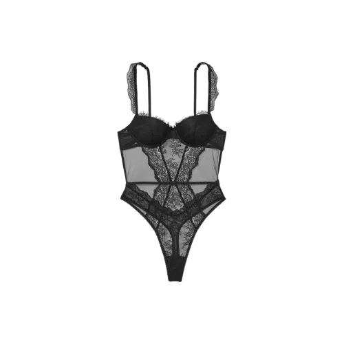 Victoria's Secret VERY Сексуальный Легкий Лайн Demi Кружевной Тедди Комбинезон Женский Черный
