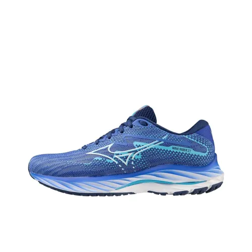 Mizuno Wave Rider 27 Устойчивые к истиранию Низкие Кроссовки для бега Женские Синие