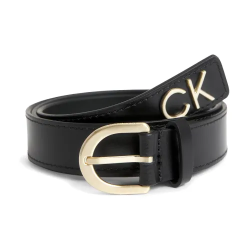 CK Calvin Klein Буква Emblem Smooth Clasp Кожаные ремни Женские Черный Ширина 2,5 см