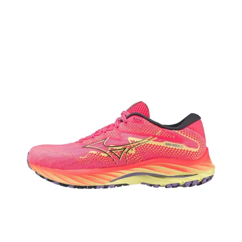 Mizuno Wave Rider 27 Устойчивые к истиранию Низкие Кроссовки для бега Женские Розовые Желтые