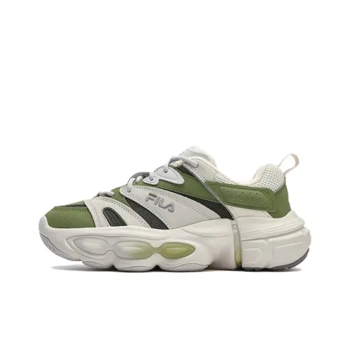 FILA Амортизация Износостойкие Низкие Топ Кроссовки с Толстой Подошвой Женские Белые Зеленые