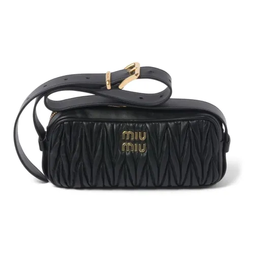 MIU MIU Matelassé Напп Кожа Сумка через плечо Сумка на плечо Женская Черная