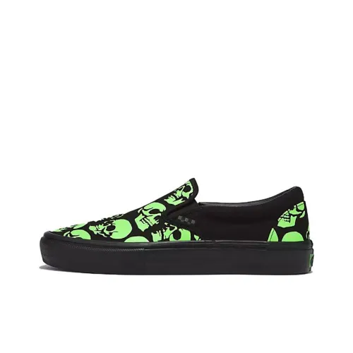 Vans Slip On Аbrasion Resistant Дышащие Низкие Кроссовки для Скейтбординга Унисекс Черные Зеленые