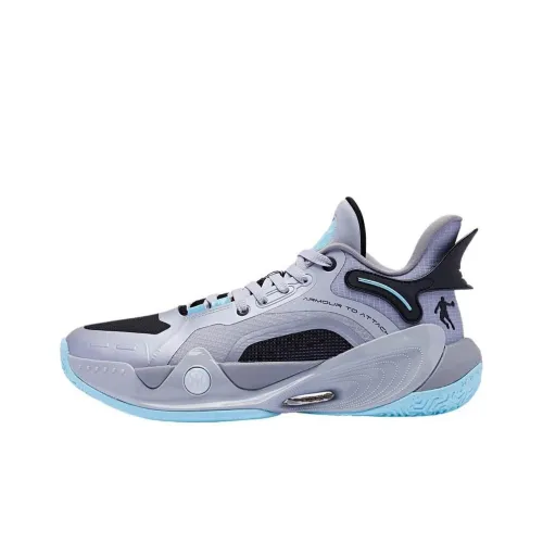 QIAODAN Battle Axe 6 Амортизаторы Shock Absorbers Противоскользящие MID Топ Баскетбольные кроссовки Мужские Серый Синий