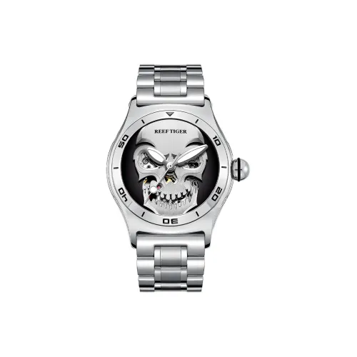 REEF TIGER Aurora Collection Skeleton King Автоматические механические часы Мужские часы Серебристый циферблат RGA70S7 GB