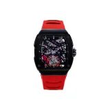 Ослепительный черный корпус с красными лентами.