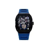 Ослепительный черный корпус с синими лентами.