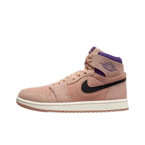 Jordan Air Jordan 1 Амортизация Износостойкий Высокий Топ Винтажные Баскетбольные Кроссовки Женские Фиолетово-Розовые