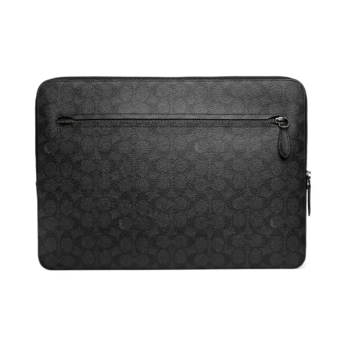 COACH Zip Around Покрытый холст с утонченной телячьей кожей ноутбук сумка большая мужская черная