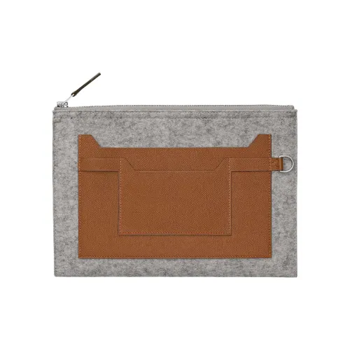 HERMES Toodoo Шерстяной войлок с Epsom Телячья кожа Клатч Мужской Серый Коричневый