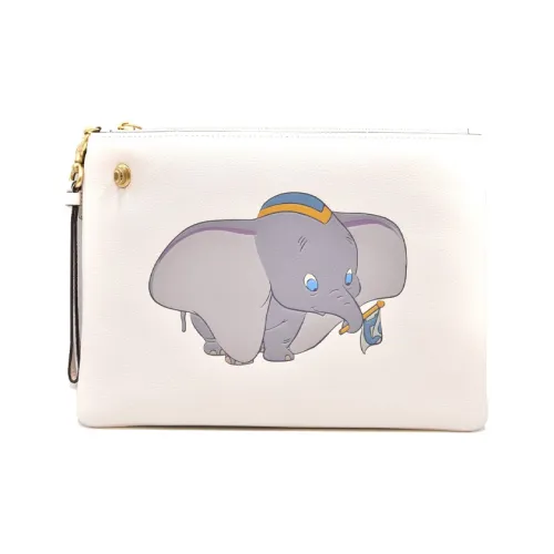 COACH Disney Wristlet Коллаборация Кожа Клатч Большой Женские Белый