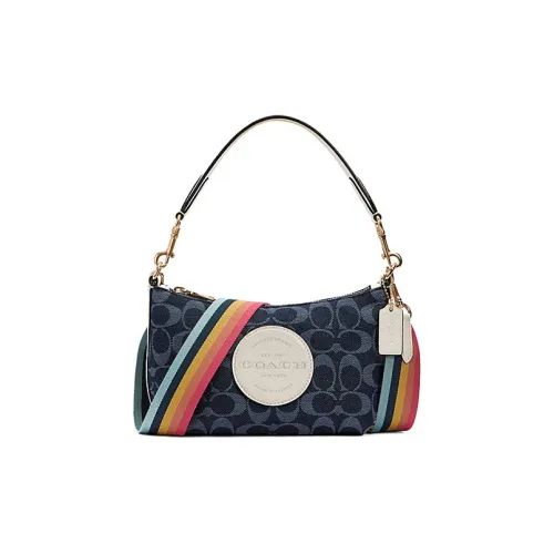 COACH Dempsey Текстиль Кожа Сумка на плечо Сумка Сумка через плечо Сумка через плечо Маленькая Женская Синяя Монограмма