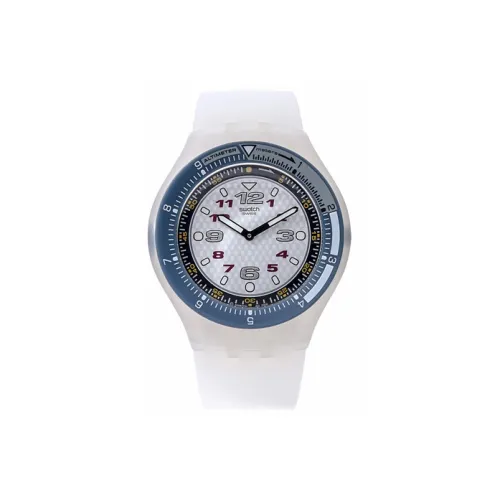 Swatch Quartz Механизм Унисекс Часы 47 мм Белый Циферблат Пластиковый Корпус Часы Резиновый Ремешок
